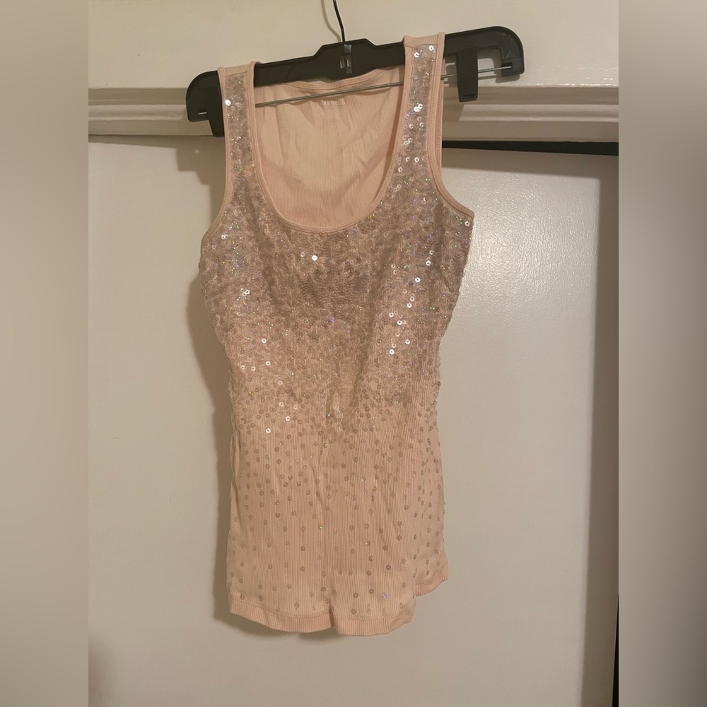 Baby pink sparkly sequin tank top size small‎